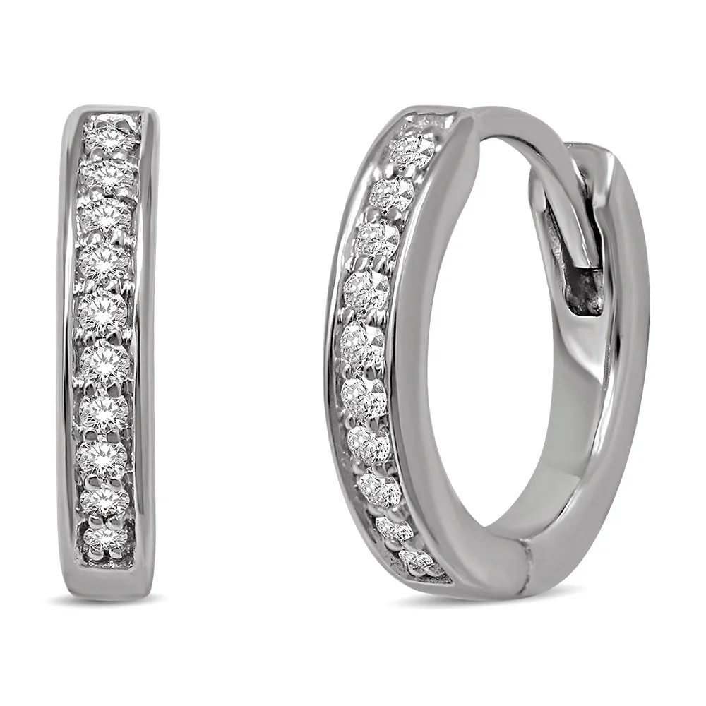 10K White Gold 1/4 Ctw Diamond Hoop Earrrings