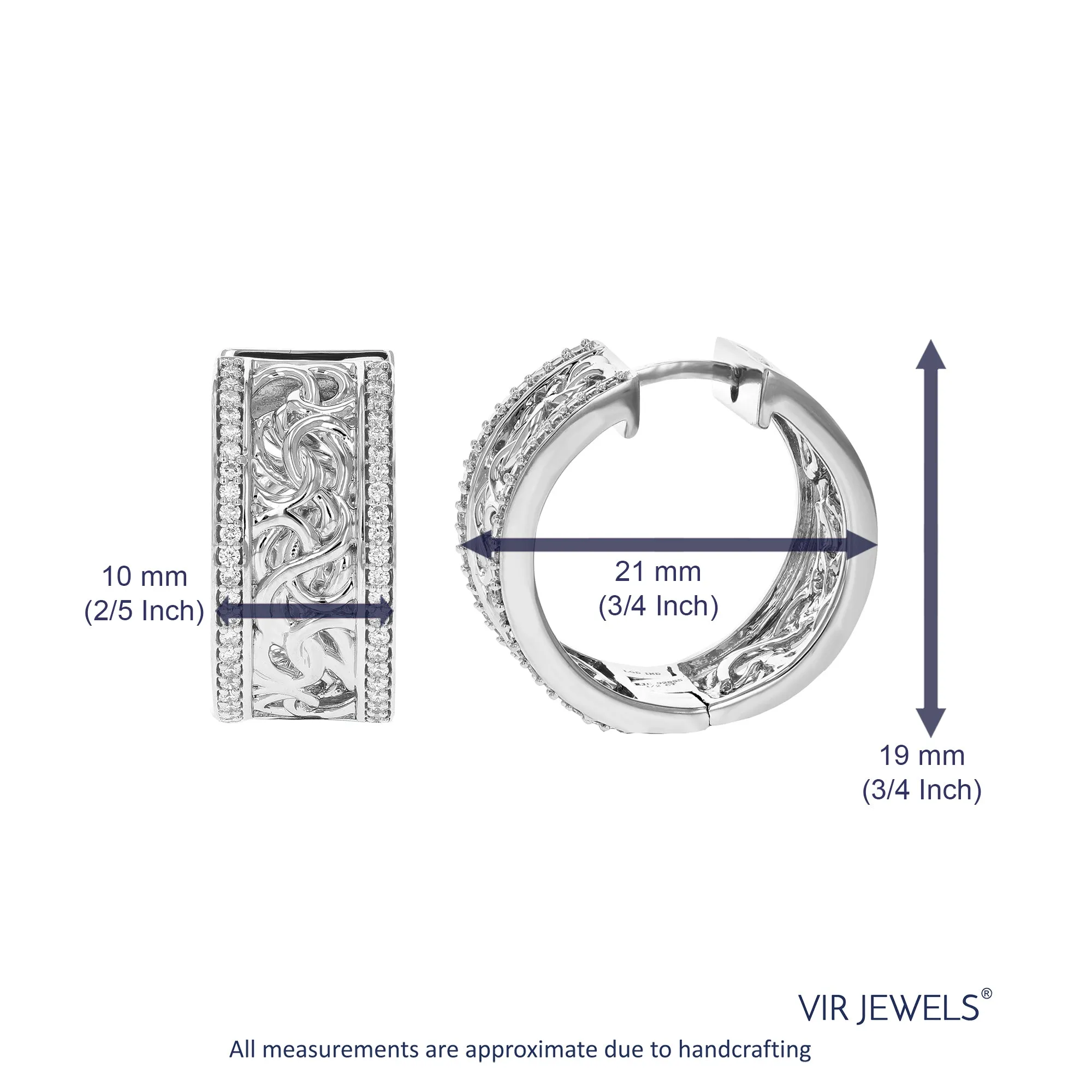 1/2 cttw 88 Stones Round Lab Grown Diamond Hoop Earrings .925 Sterling Silver Prong Set 3/4 Inch