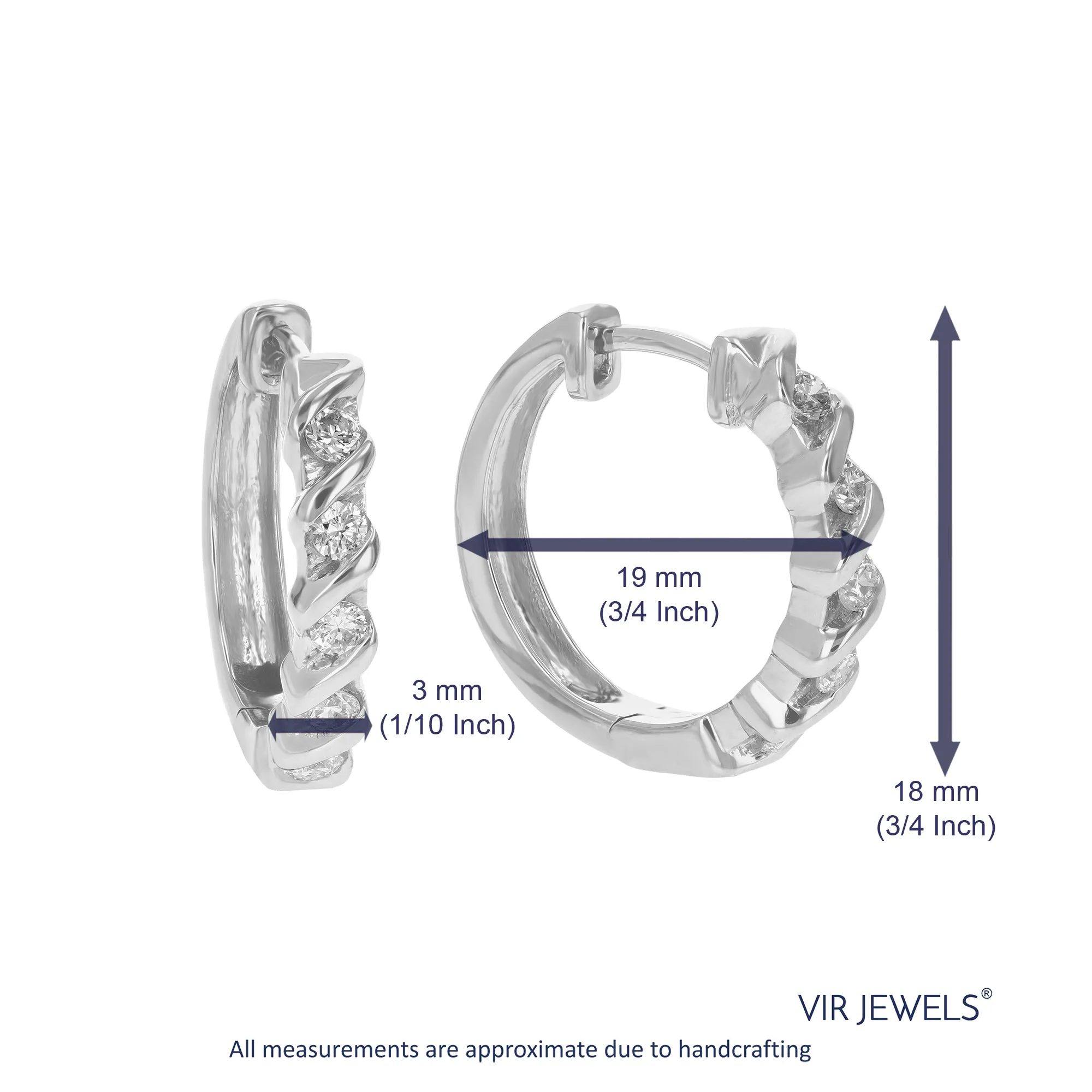 1/2 cttw Lab Grown Diamond Hoop Earrings Round Cut Prong Set on .925 Sterling Silver 3/4 Inch size