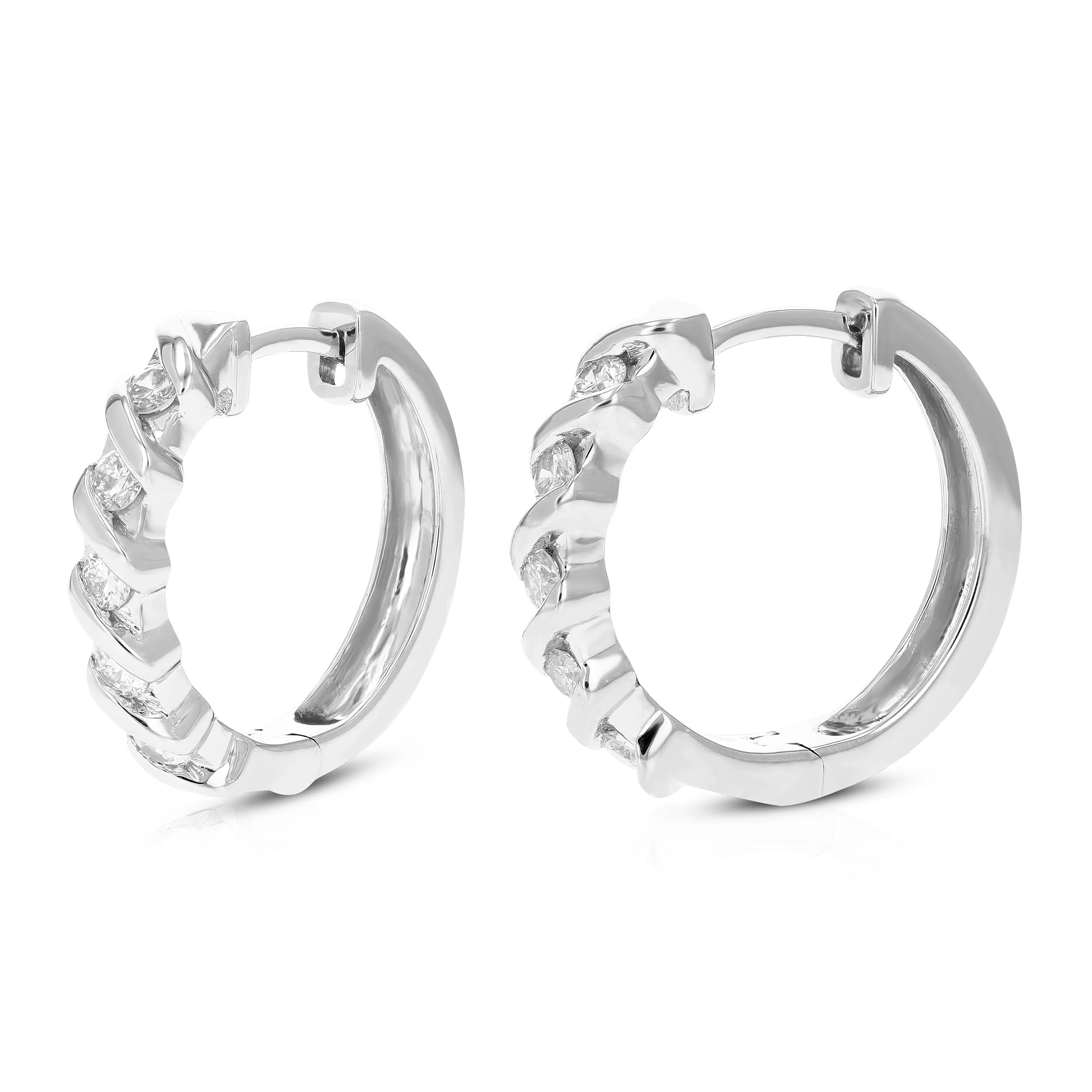 1/2 cttw Lab Grown Diamond Hoop Earrings Round Cut Prong Set on .925 Sterling Silver 3/4 Inch size