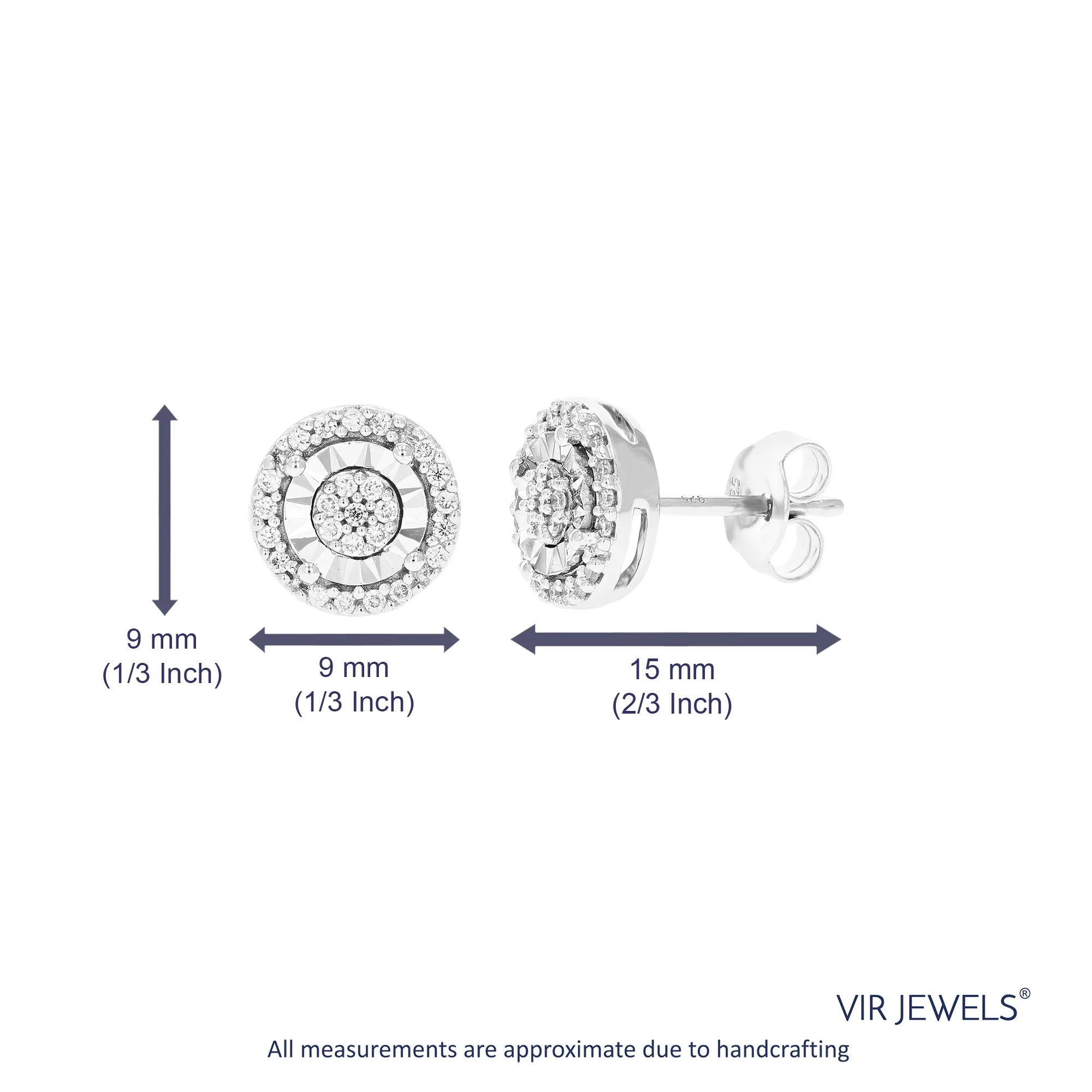 1/4 cttw 50 Stones Round Lab Grown Diamond Studs Earrings .925 Sterling Silver Prong Set 1/3 Inch