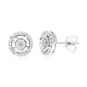 1/4 cttw 50 Stones Round Lab Grown Diamond Studs Earrings .925 Sterling Silver Prong Set 1/3 Inch