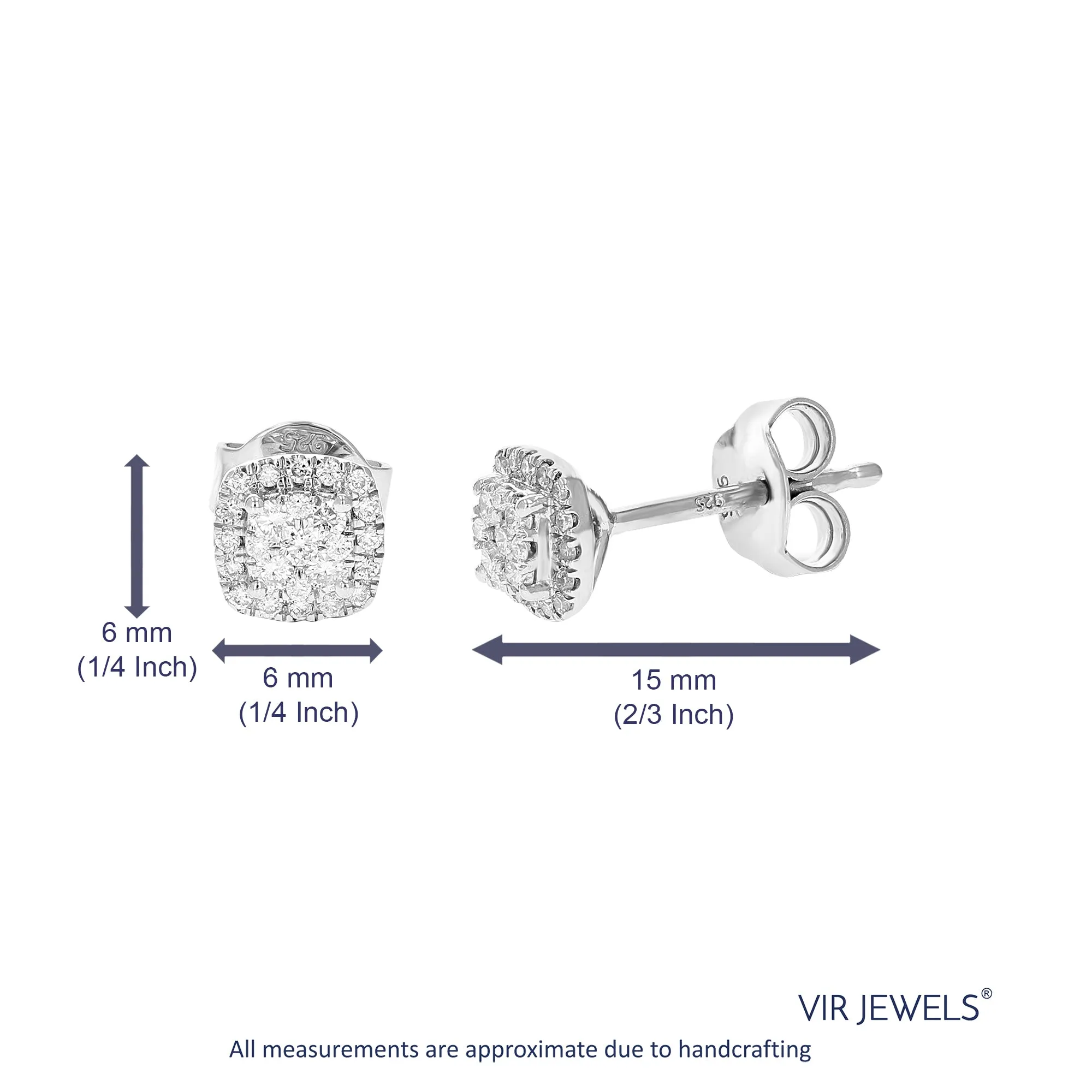 1/4 cttw 50 Stones Round Lab Grown Diamond Studs Earrings .925 Sterling Silver Prong Set Square Shape