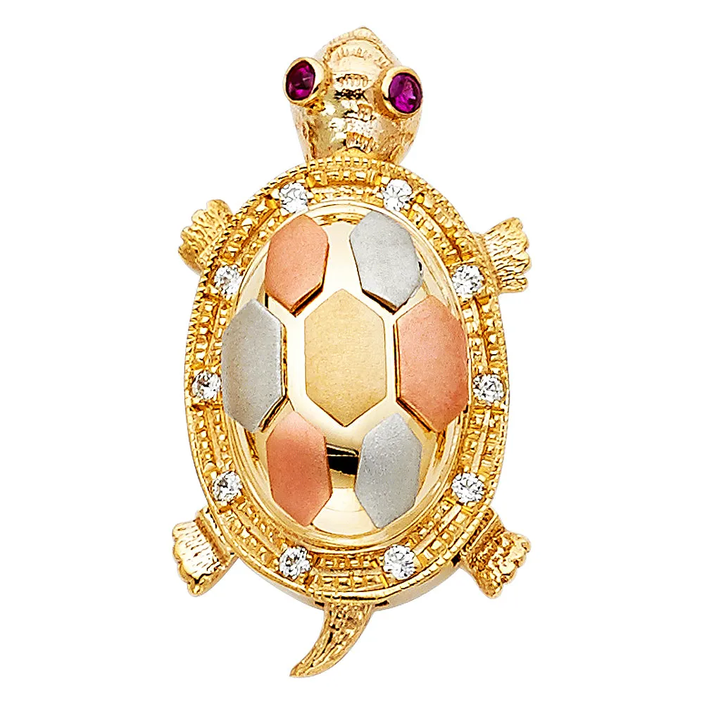 14K CZ Turtle Pendant