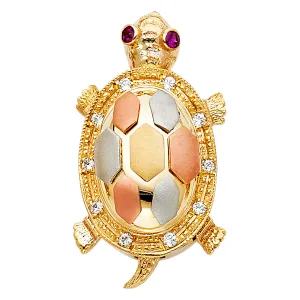 14K CZ Turtle Pendant