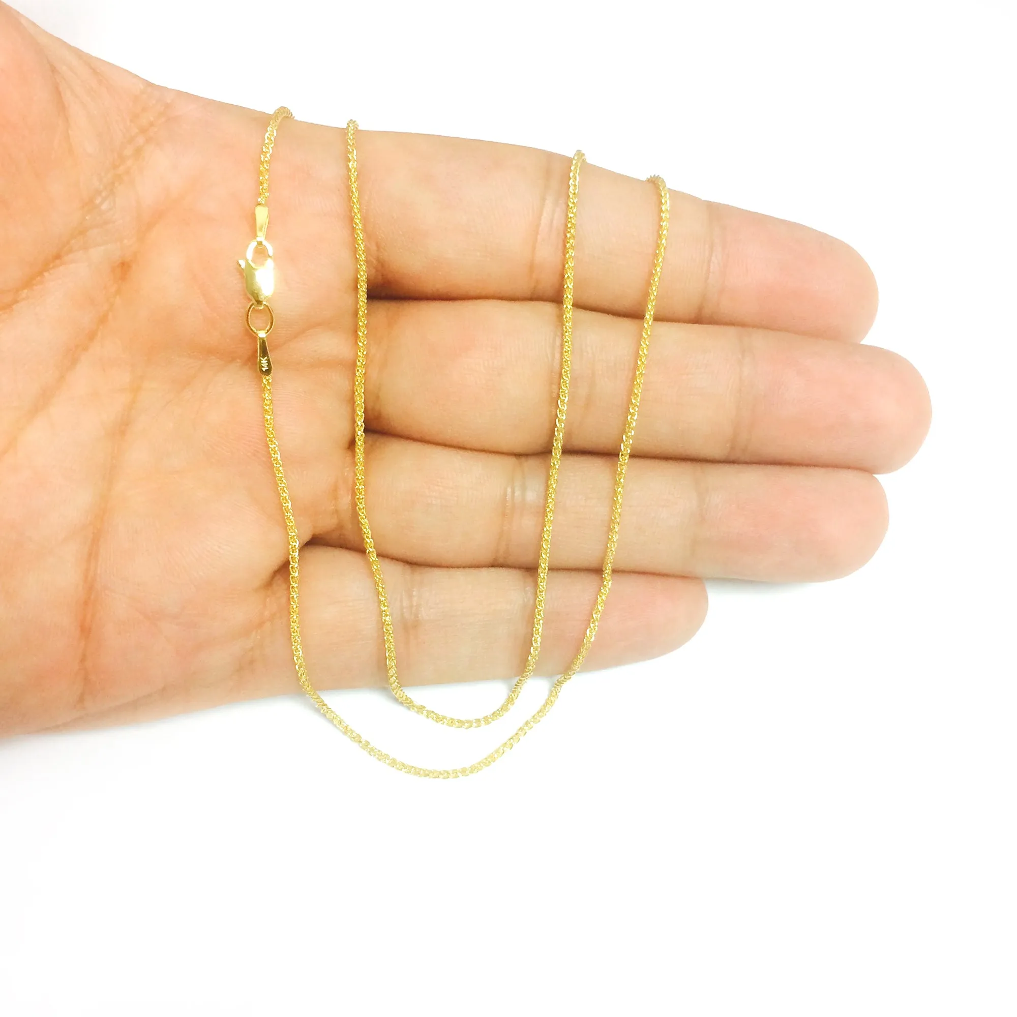 14k Yellow Gold Round Wheat Chain Necklace, 1.2mm