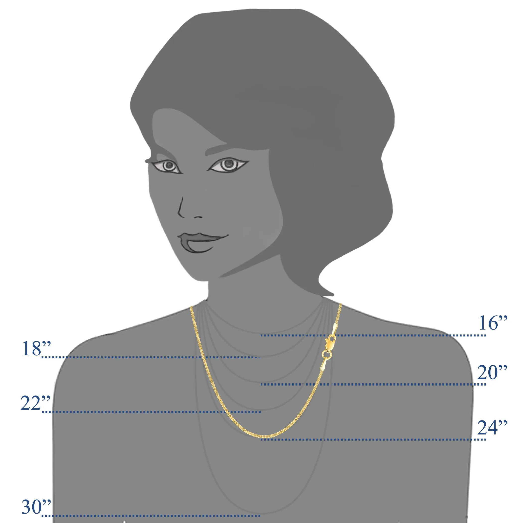 14k Yellow Gold Round Wheat Chain Necklace, 1.2mm