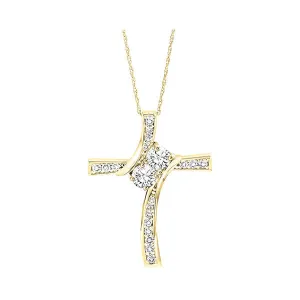 14KT Yellow Gold & Diamond Cross Pendants Neckwear Pendant   - 1/2 ctw