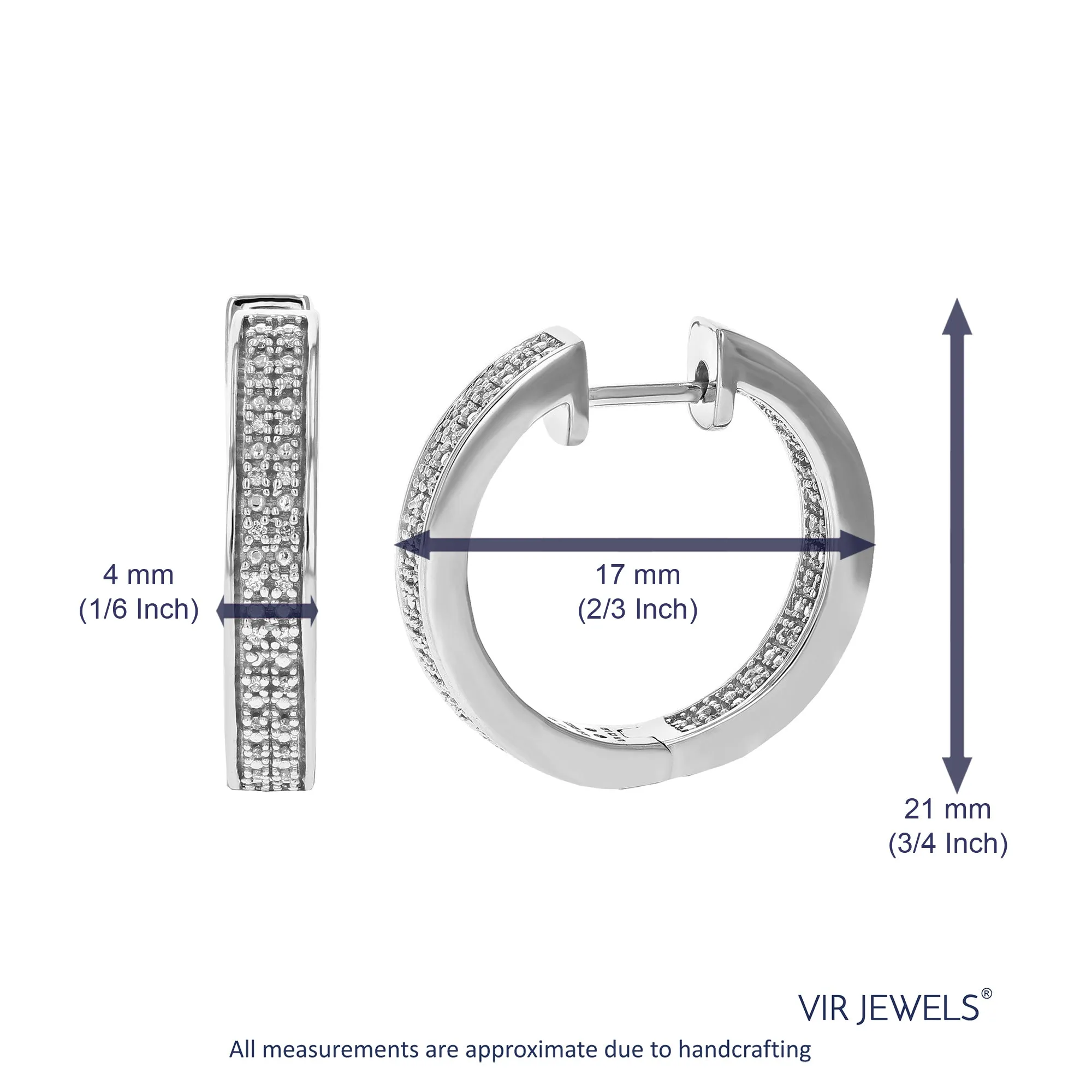 1/6 cttw 80 Stones Round Lab Grown Diamond Hoop Earrings .925 Sterling Silver Prong Set 2/3 Inch