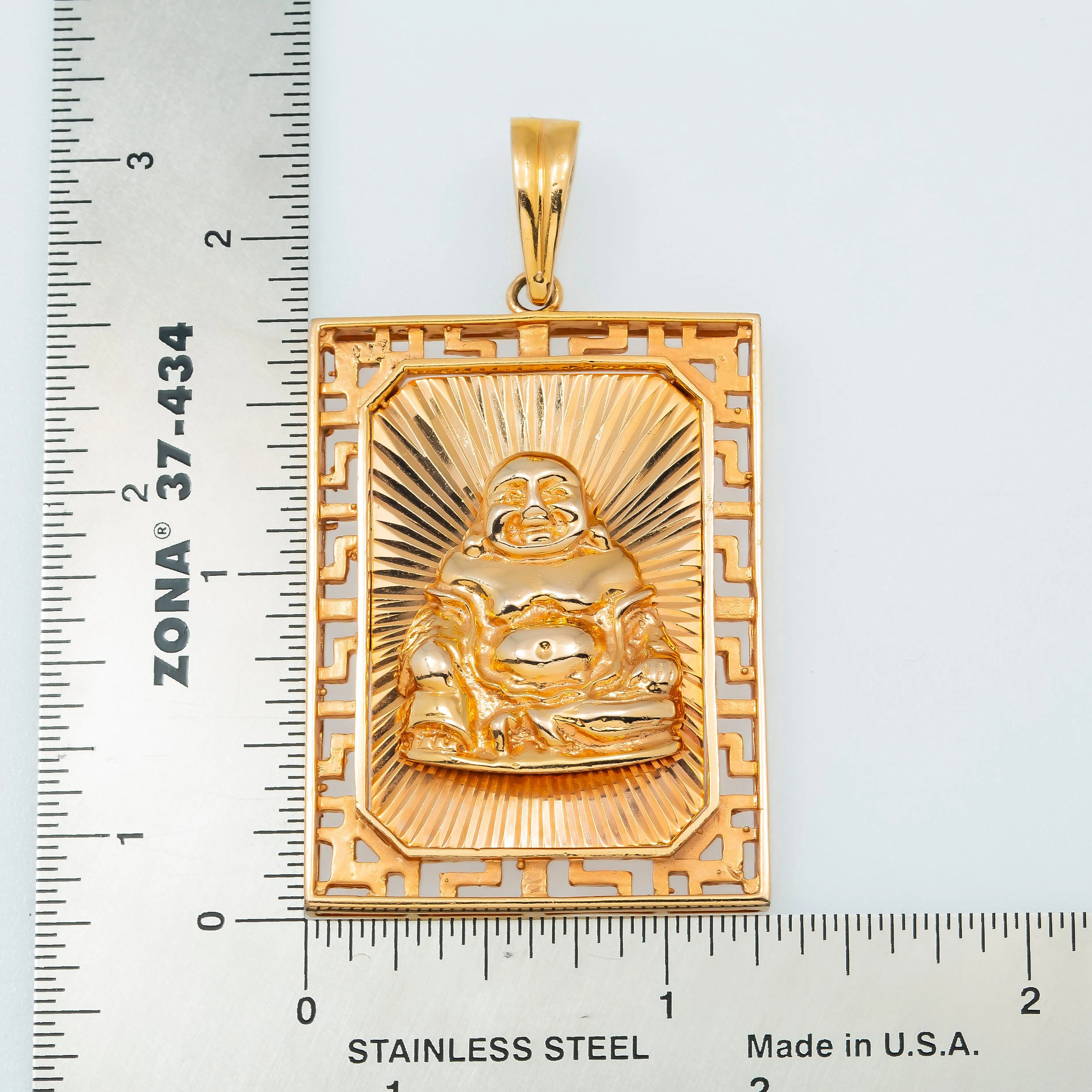 18K GOLD RECTANGLE BUDDHA PENDANT 28.4G