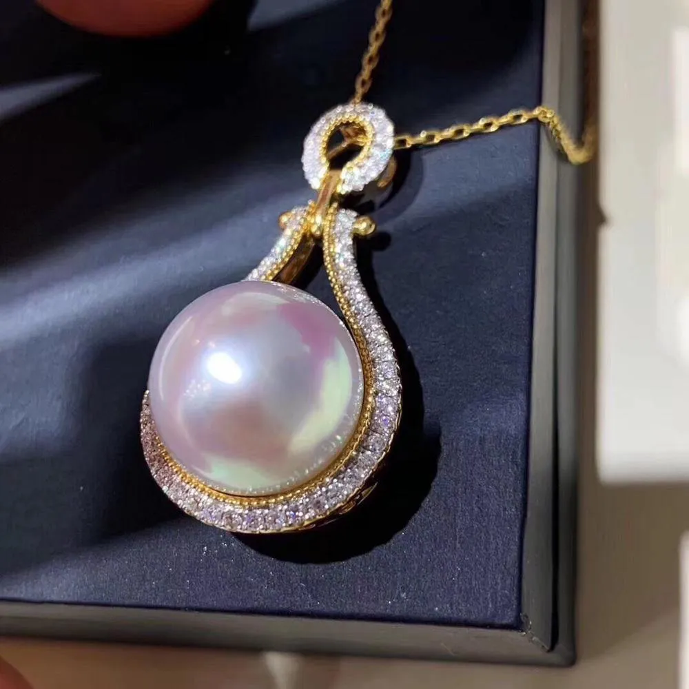 18K Rose Gold Natural Australia Origin White Pearl 13-14mm Pendant Necklaces for Women FIne Pearls Pendants