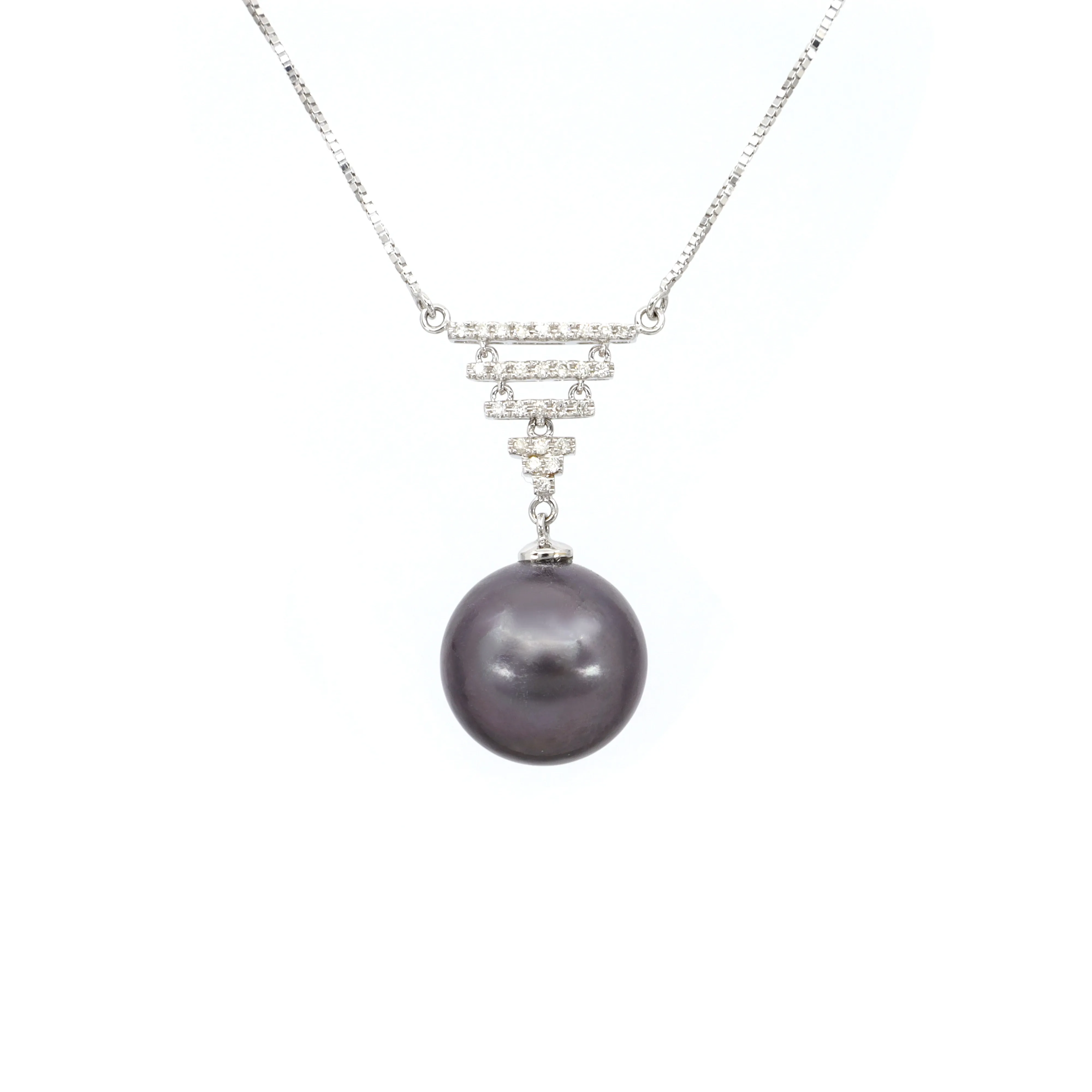 18K White Gold Tahitian Pearl and Diamond Pendant - 20661755