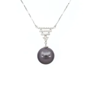 18K White Gold Tahitian Pearl and Diamond Pendant - 20661755