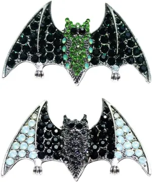 2Pcs Vibrant Bat-Shaped Rhinestone Brooch Pin - Animal Theme Jewelry for Halloween Decoration - Colorful Inlaid Alloy Accessories with Sparkling Accents