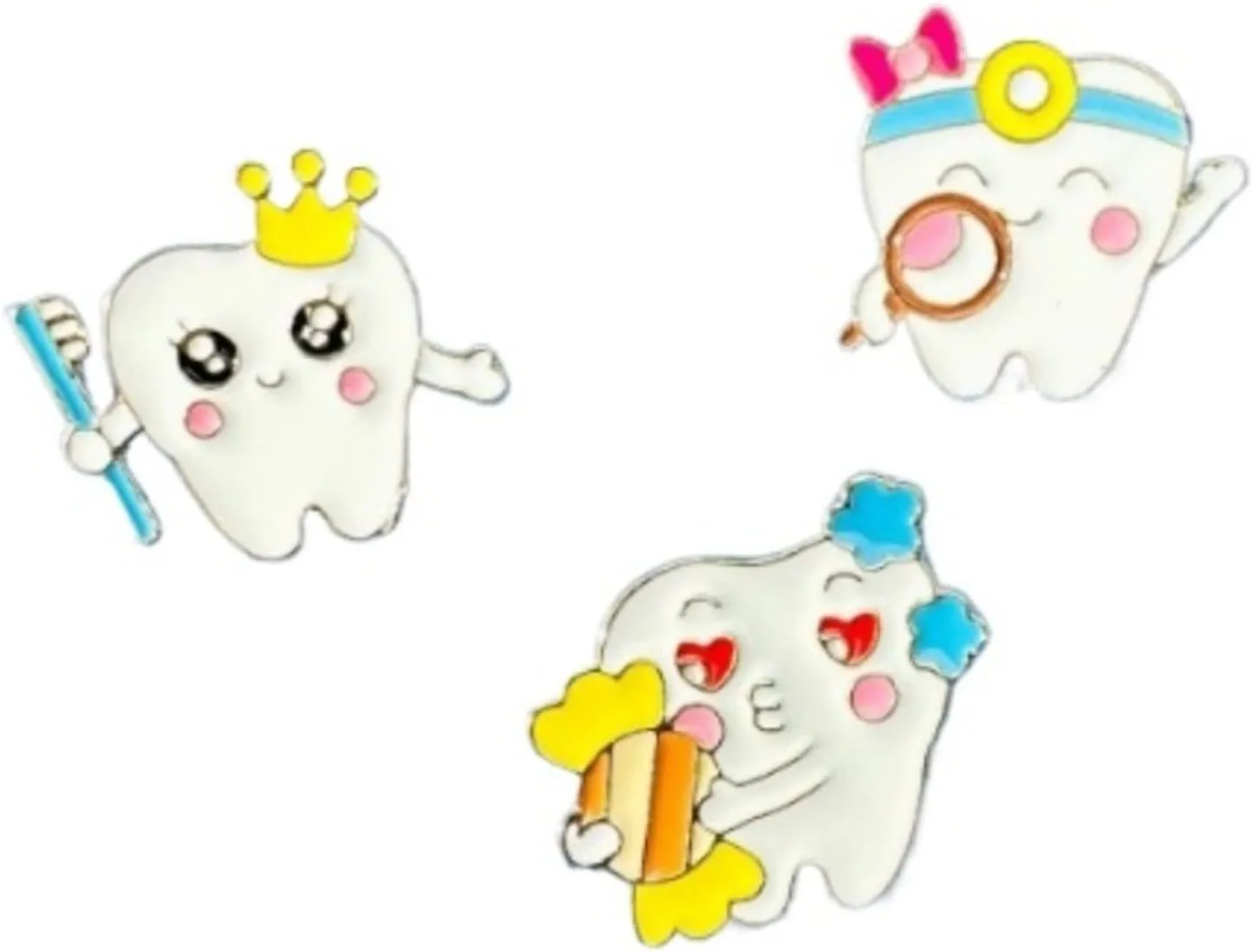 3 Pieces/5 Pieces Set Cute Tooth Pin Brooch Alloy Beautiful Enamel Pin Badge Dental Mirror Brooch Women's Men's Personality Fashion Style Doctor Dentist Uniform Brooch Gift (3pcs)