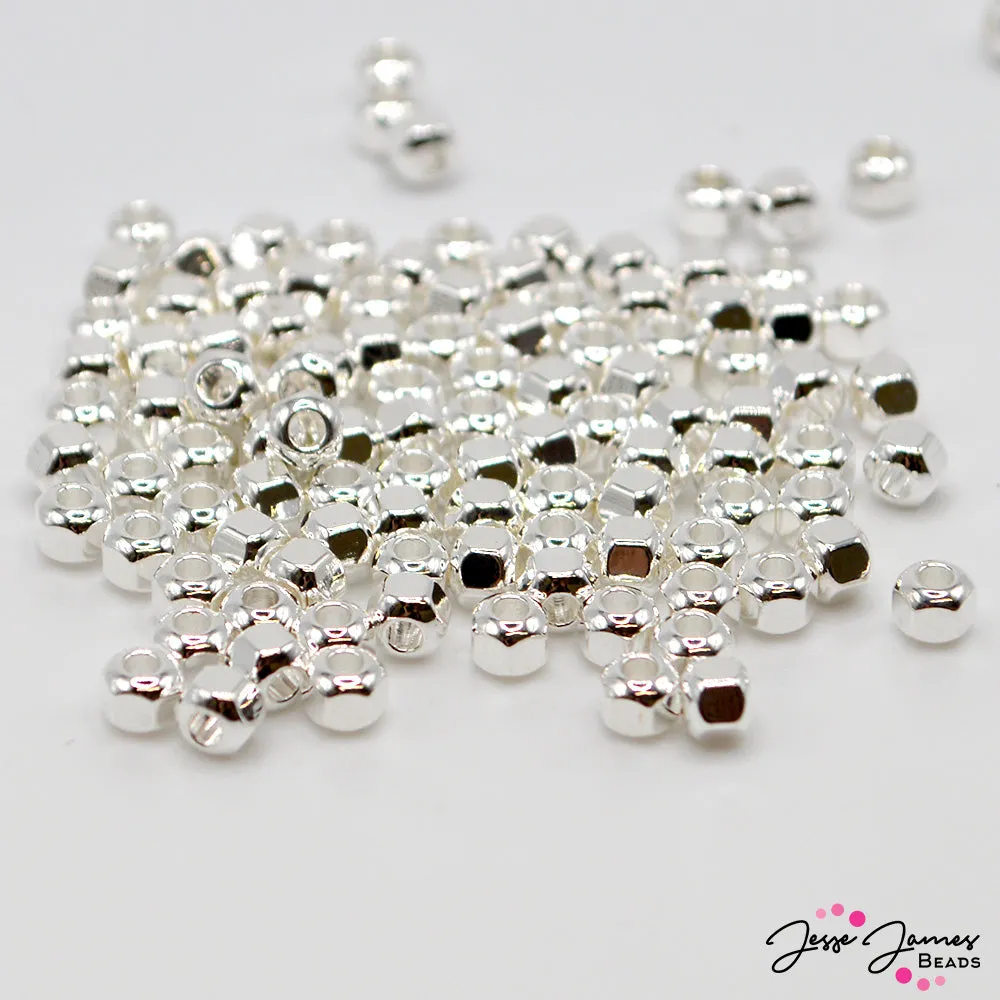 4mm Geometric Silver Spacer Beads