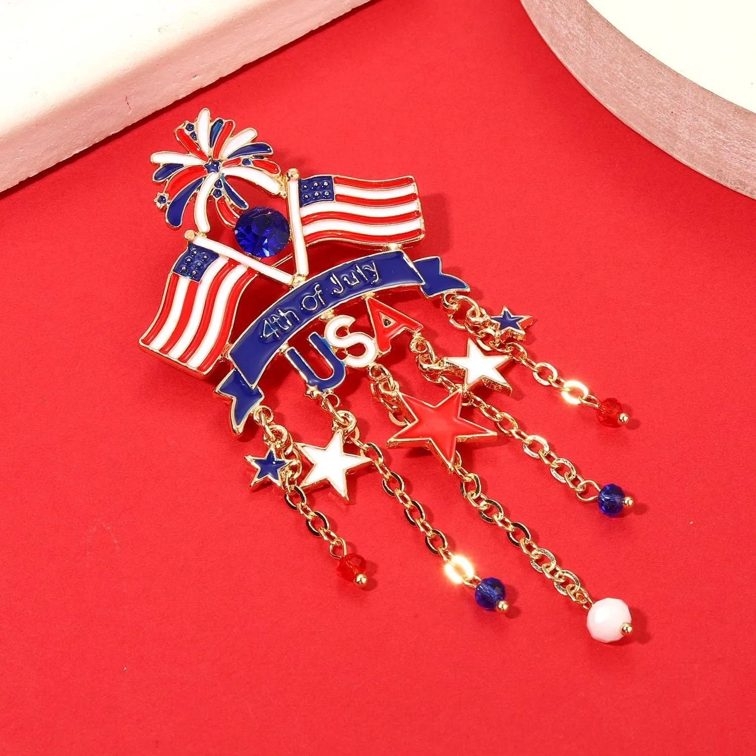 4th of July Brooches for Women American Flag Brooch Pins Red White and Blue USA Star Patriotic Brooches Independence Memorial Day 4th of July Outfits Accessories Jewelry Gifts