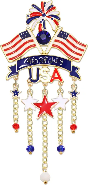 4th of July Brooches for Women American Flag Brooch Pins Red White and Blue USA Star Patriotic Brooches Independence Memorial Day 4th of July Outfits Accessories Jewelry Gifts