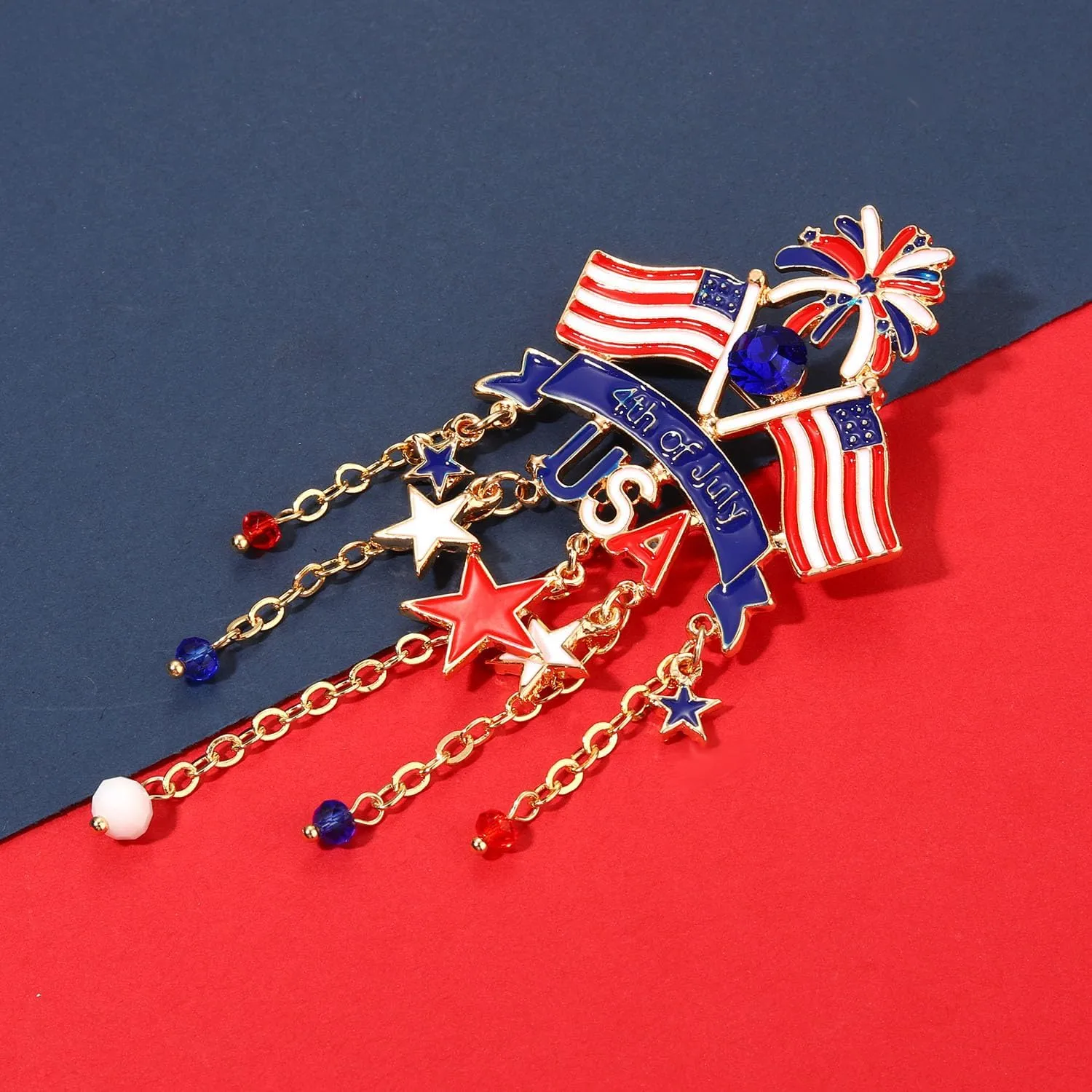 4th of July Brooches for Women American Flag Brooch Pins Red White and Blue USA Star Patriotic Brooches Independence Memorial Day 4th of July Outfits Accessories Jewelry Gifts