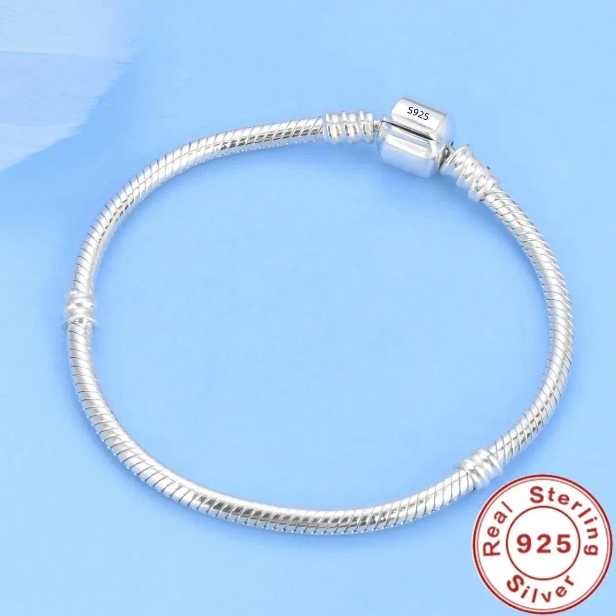 925 Sterling Silver Plated Snake Chain Bracelet Charm Jewelry ZJCL12