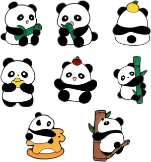 Baby Panda Themed Brooch Pin Set for Kids Girl Boy,8 Pcs Cute Panda With Bamboo Hobbyhorse Enamel Brooches Lapel Pins Jewelry Accessories for Collar Dress Scarf Decoration Gift Chinese Souvenir