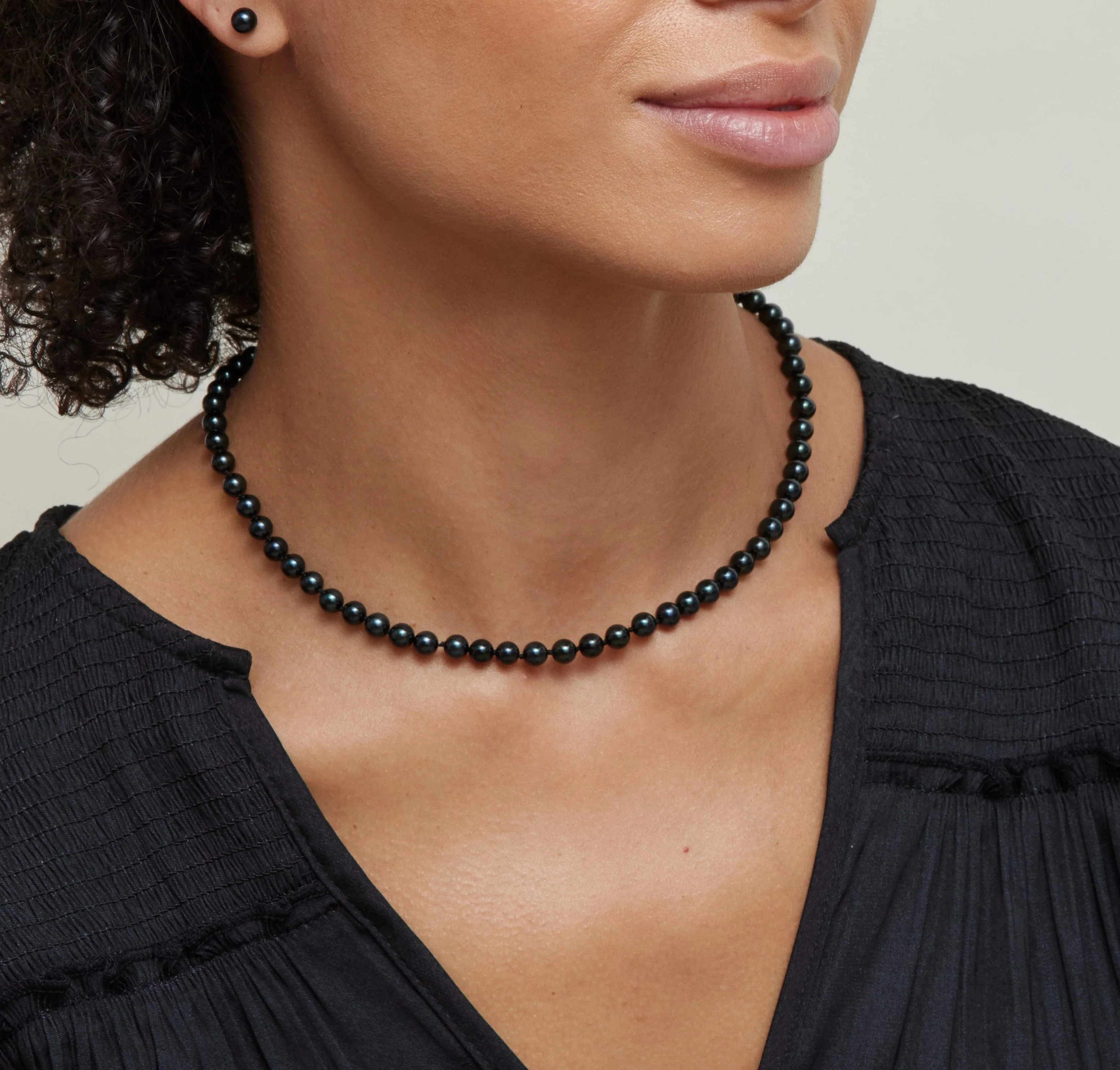 Black Japanese Akoya Pearl Necklace, 5.5-6.0mm - AA  Quality