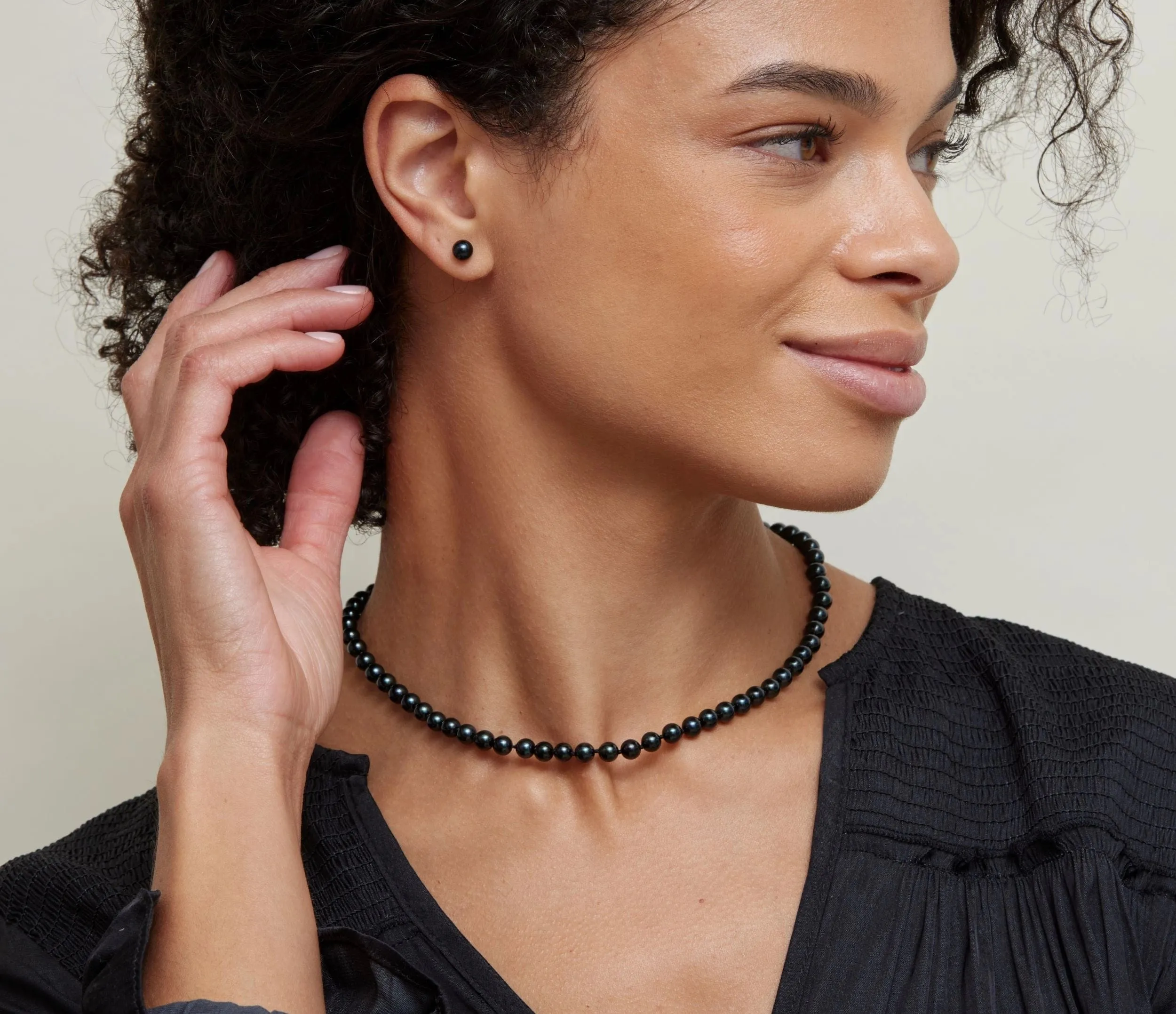 Black Japanese Akoya Pearl Necklace, 5.5-6.0mm - AA  Quality