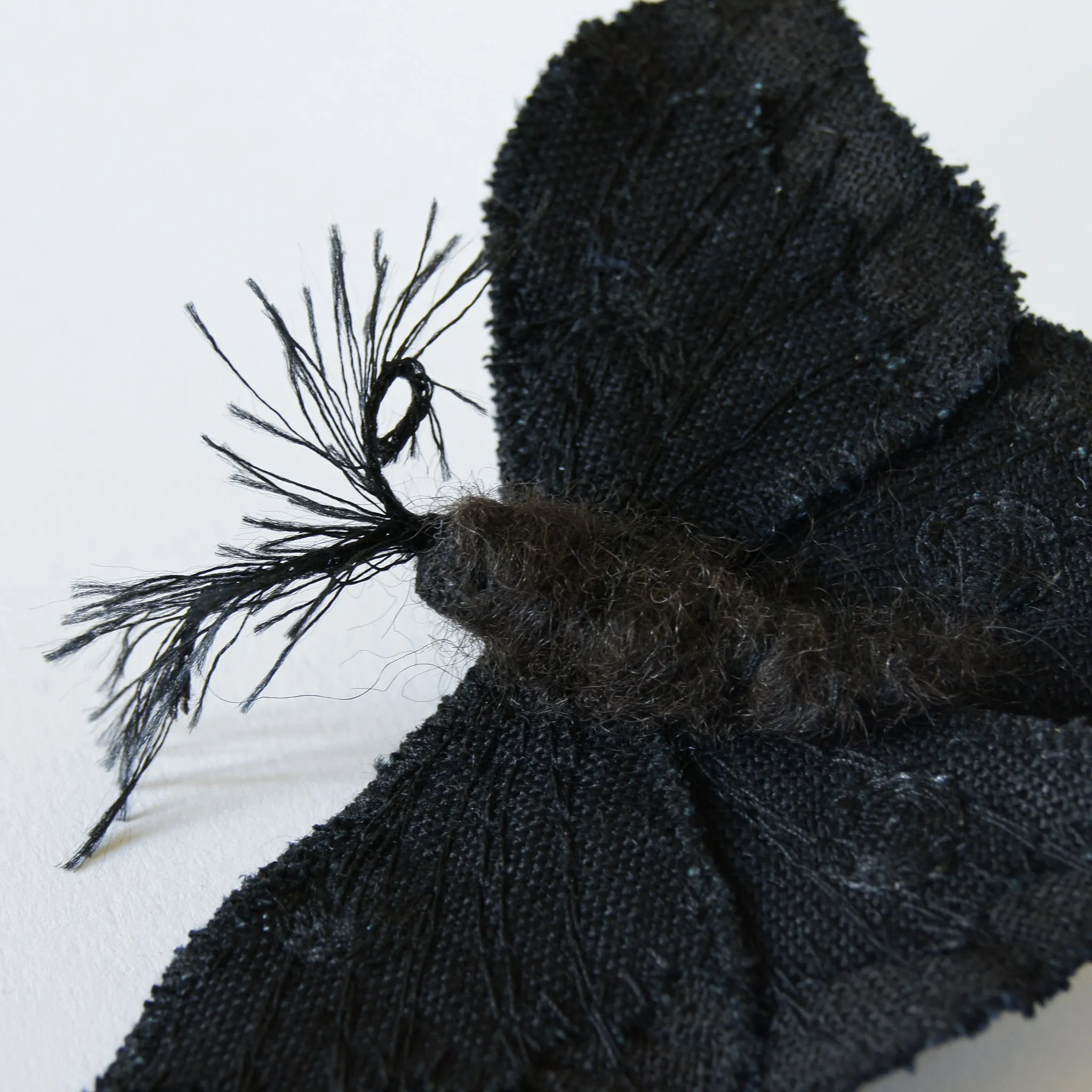 Black Luna Moth Fiber Art Brooch Collaboration with Nuit Clothing Atelier