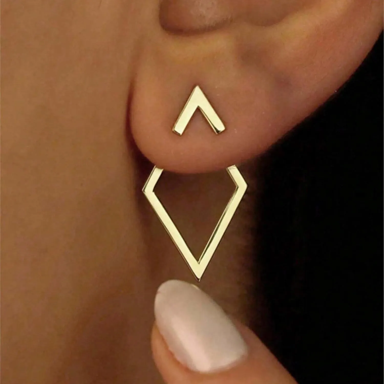 Boho Square Stud Earrings Jackets, Minimalist Geometric Stainless Steel Gold Ear Stud Earrings Front Back Earrings for Women