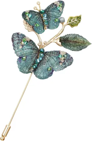 Butterfly Brooch Pin for Women, SHE'S FREE STYLE JUST FOR YOU Handmade Crystal Embroidery Brooches and Pins, Multi-Layer Design Original Green Exquisite Brooches for Women