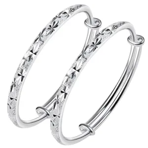 BUYITO Sterling Silver Bangle Bracelets for Women 925 Sterling Silver Cuff Bangles Adjustable Fashion Women Jewelry Lucky Fidget Bracelet for Women Mom Wife Valentine Mothers Day Gift
