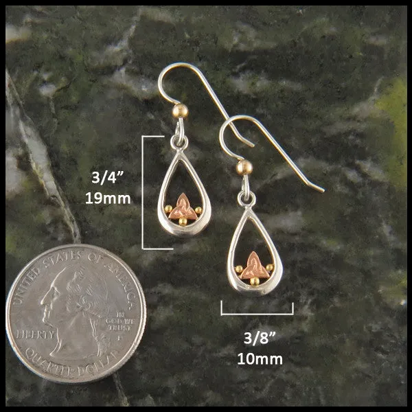 Celtic Trinity Teardrop Earrings in Silver and Gold