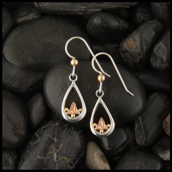 Celtic Trinity Teardrop Earrings in Silver and Gold
