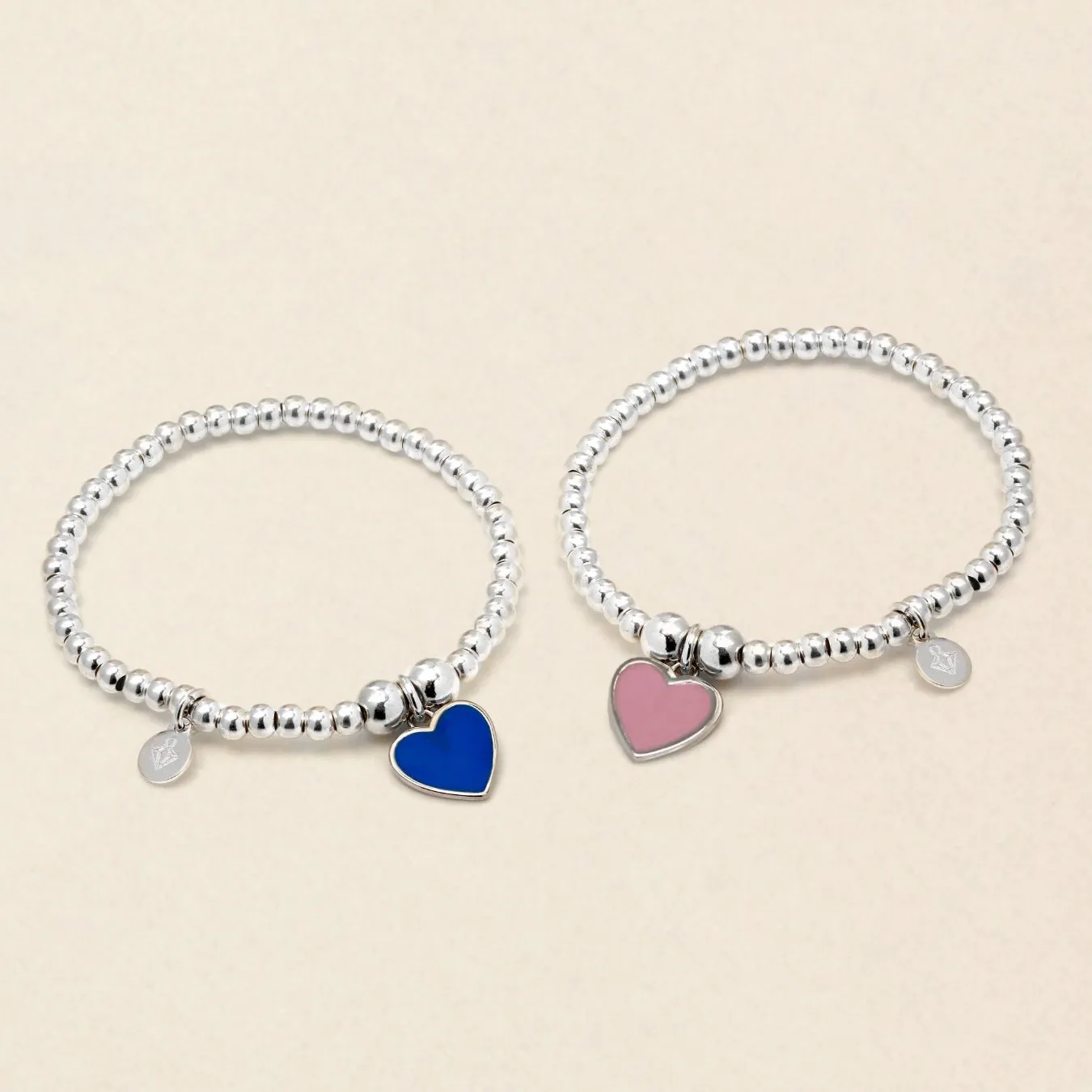 Children's Pink Heart Charm Ball Bracelet - Sterling Silver