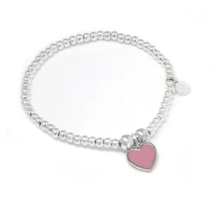 Children's Pink Heart Charm Ball Bracelet - Sterling Silver