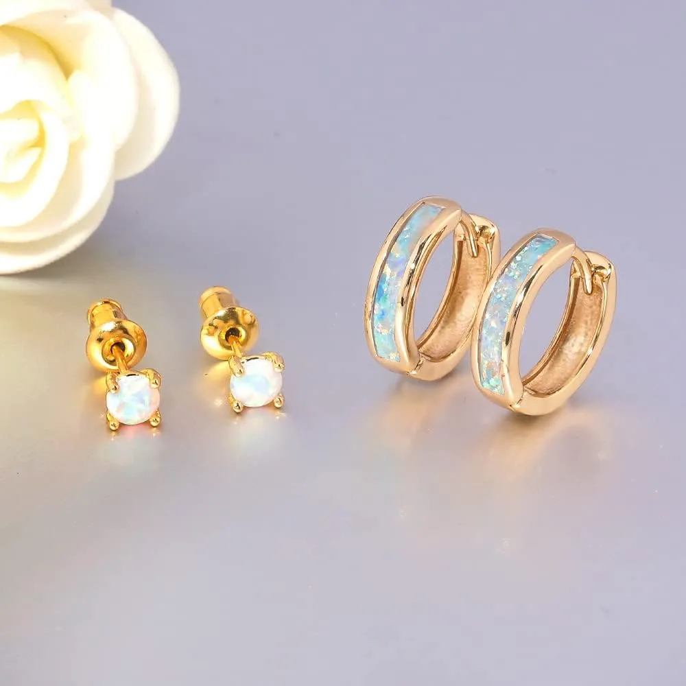 CiNily Huggie Earrings Opal Hinged Hoop Earrings Gold Plated Hypoallergenic Small Hoop Earrings for Women Teen Girls Men Sensitive Ears