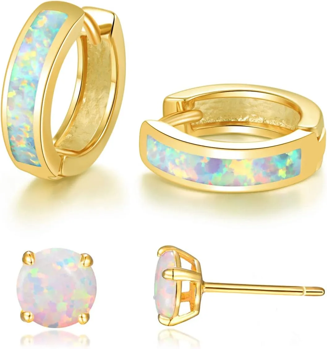 CiNily Huggie Earrings Opal Hinged Hoop Earrings Gold Plated Hypoallergenic Small Hoop Earrings for Women Teen Girls Men Sensitive Ears