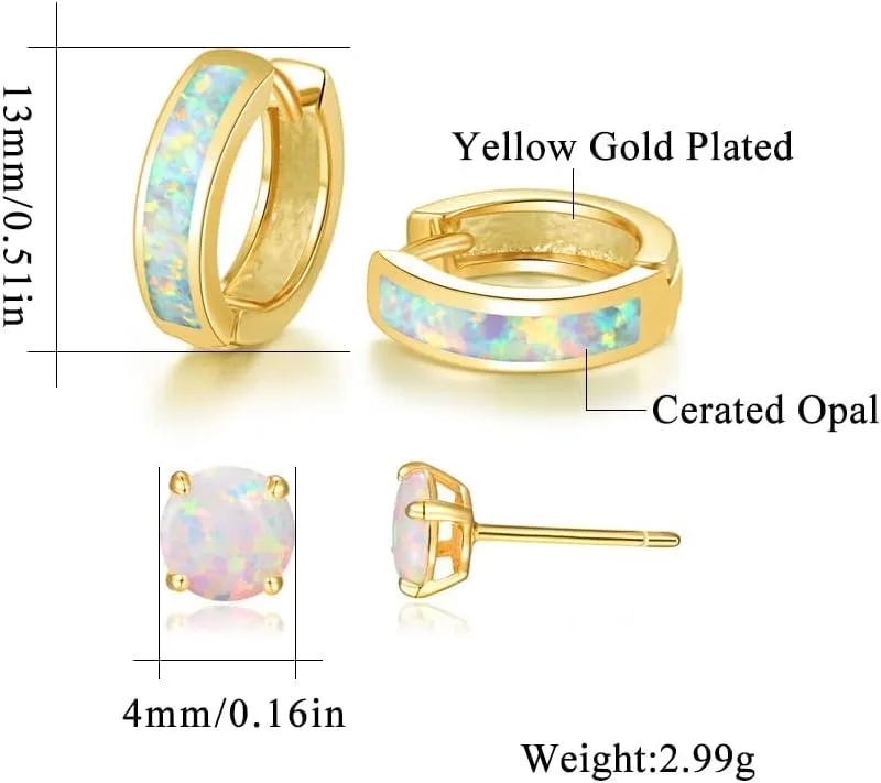 CiNily Huggie Earrings Opal Hinged Hoop Earrings Gold Plated Hypoallergenic Small Hoop Earrings for Women Teen Girls Men Sensitive Ears