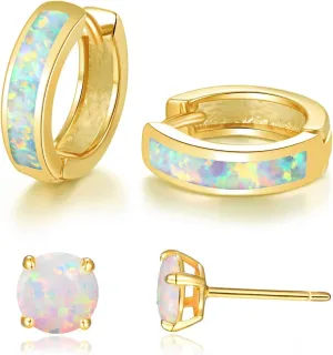 CiNily Huggie Earrings Opal Hinged Hoop Earrings Gold Plated Hypoallergenic Small Hoop Earrings for Women Teen Girls Men Sensitive Ears