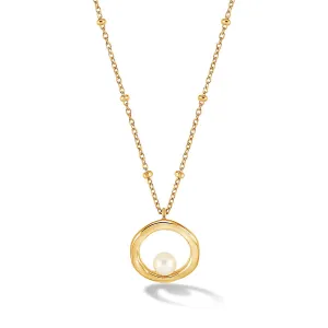Circle & Pearl Necklace - Gold