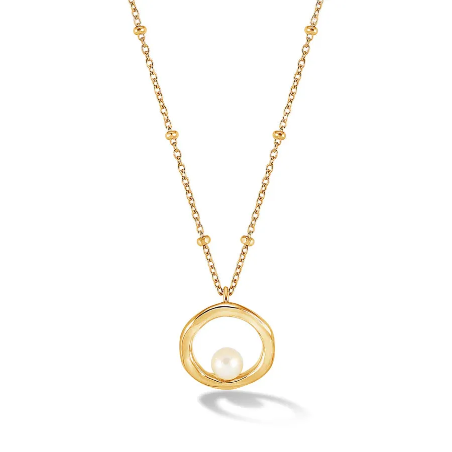 Circle & Pearl Necklace - Gold