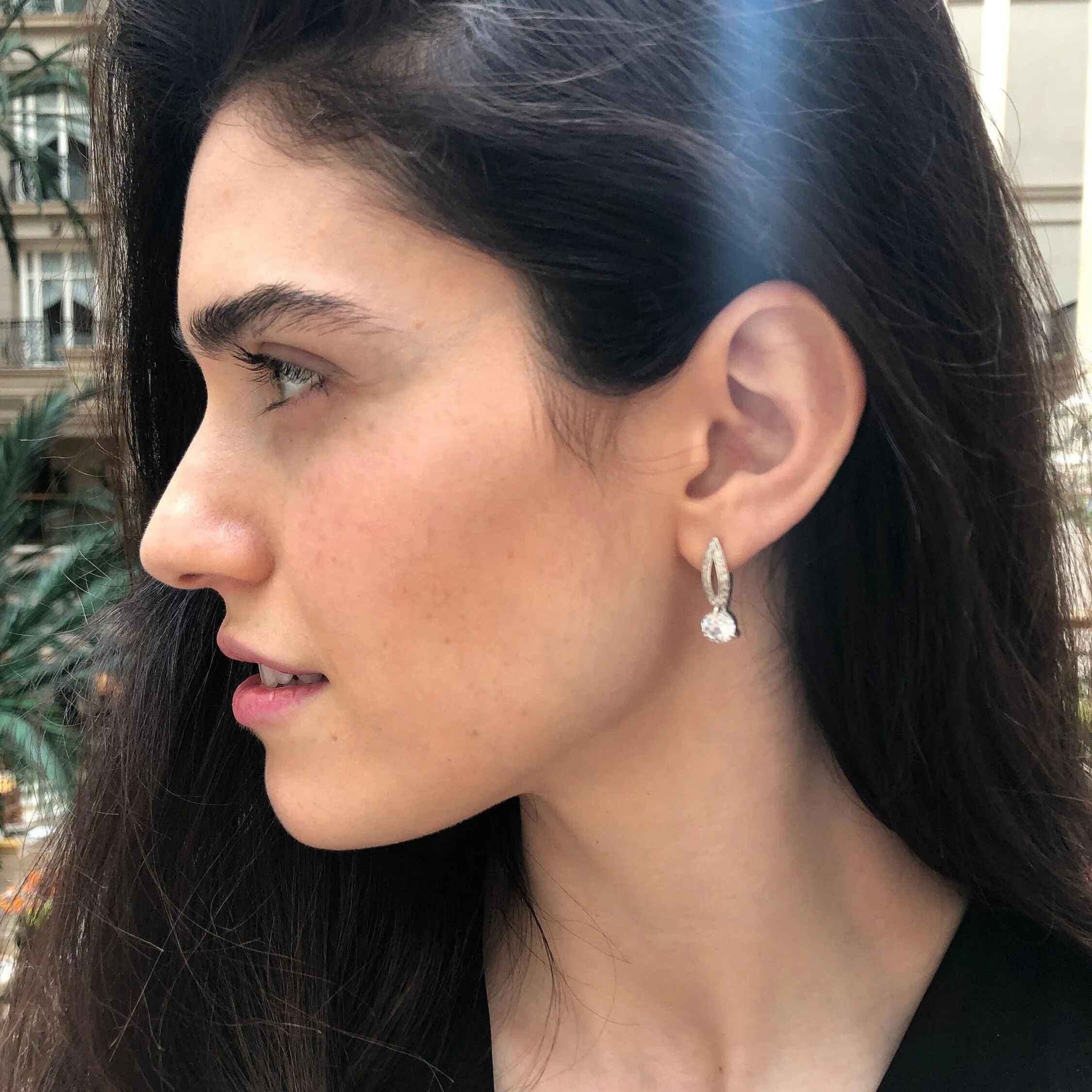 Classy Diamond Earrings - Sparkly Drop Earrings - Round Vintage Earrings