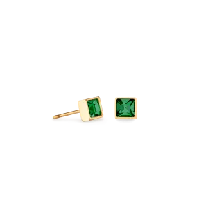 Coeur De Lion Brilliant Square Gold and Dark Green Crystal Stud Earrings