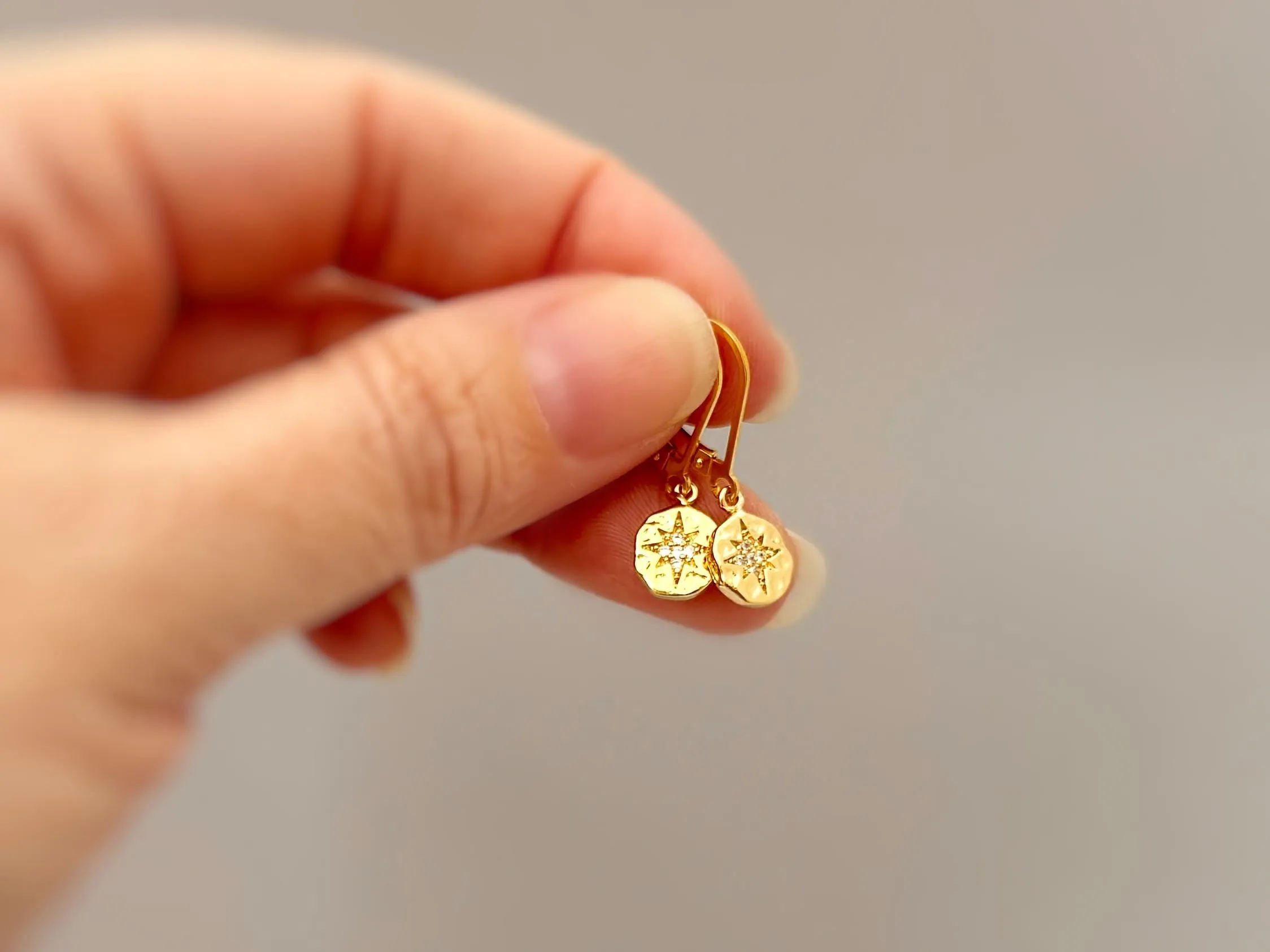 Crystal Compass Star Earrings dangle gold, silver rose gold