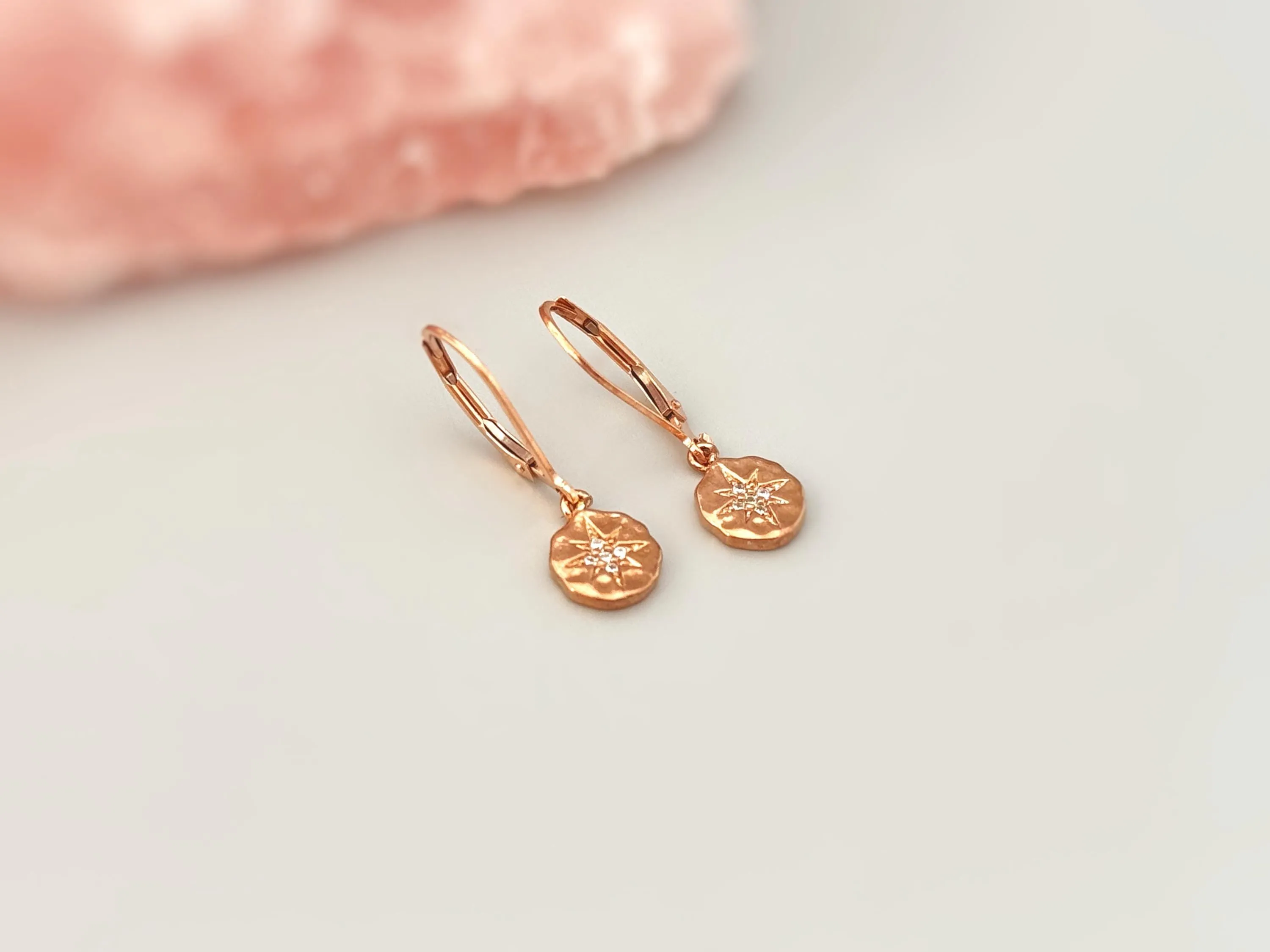Crystal Compass Star Earrings dangle gold, silver rose gold