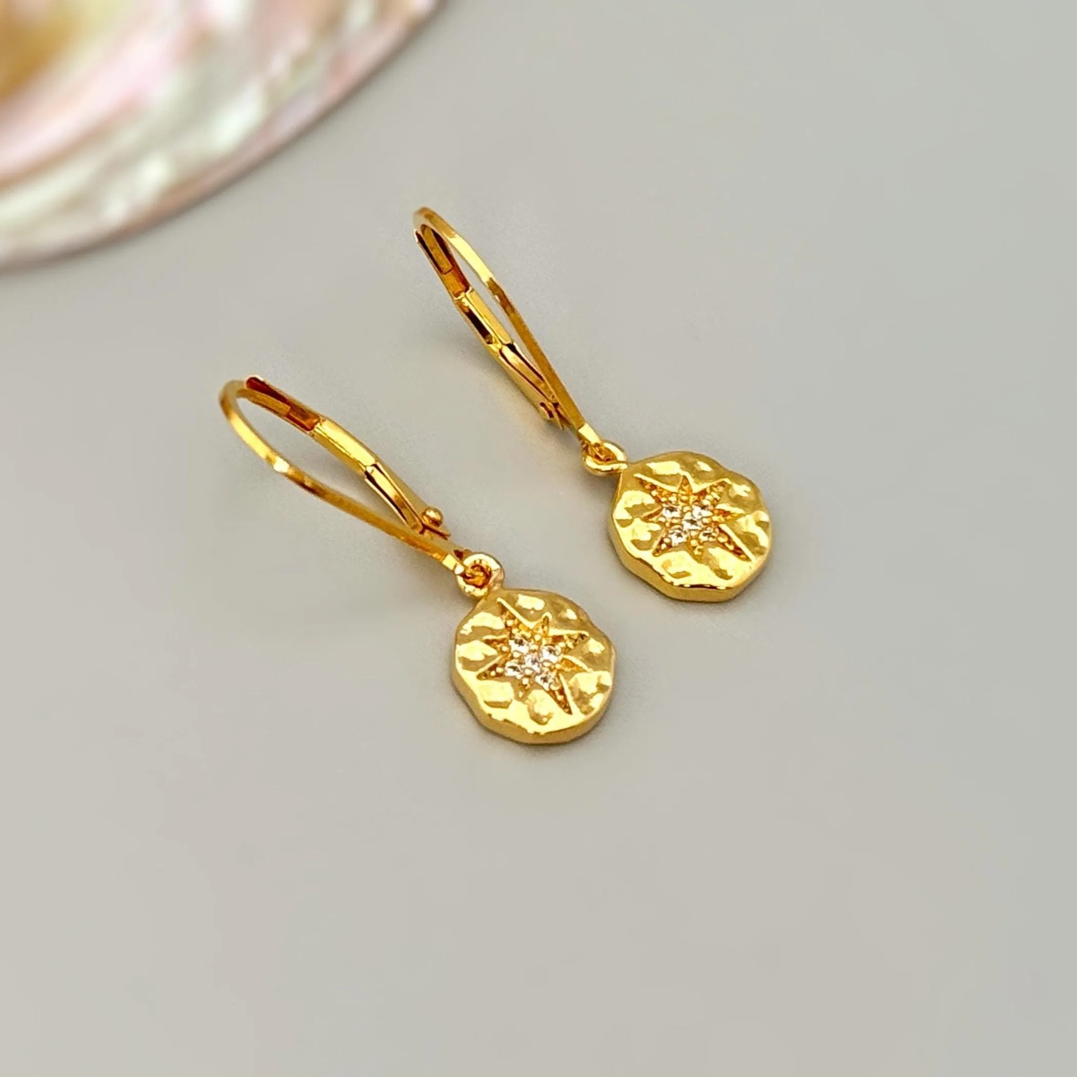 Crystal Compass Star Earrings dangle gold, silver rose gold