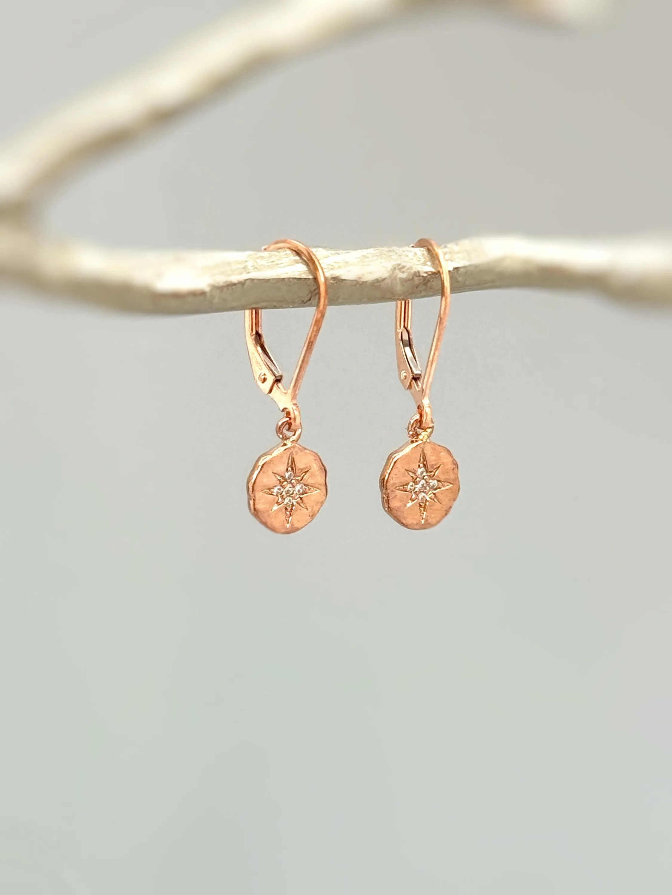 Crystal Compass Star Earrings dangle gold, silver rose gold