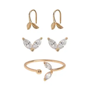 Crystal Leaf Set Ring and Earrings