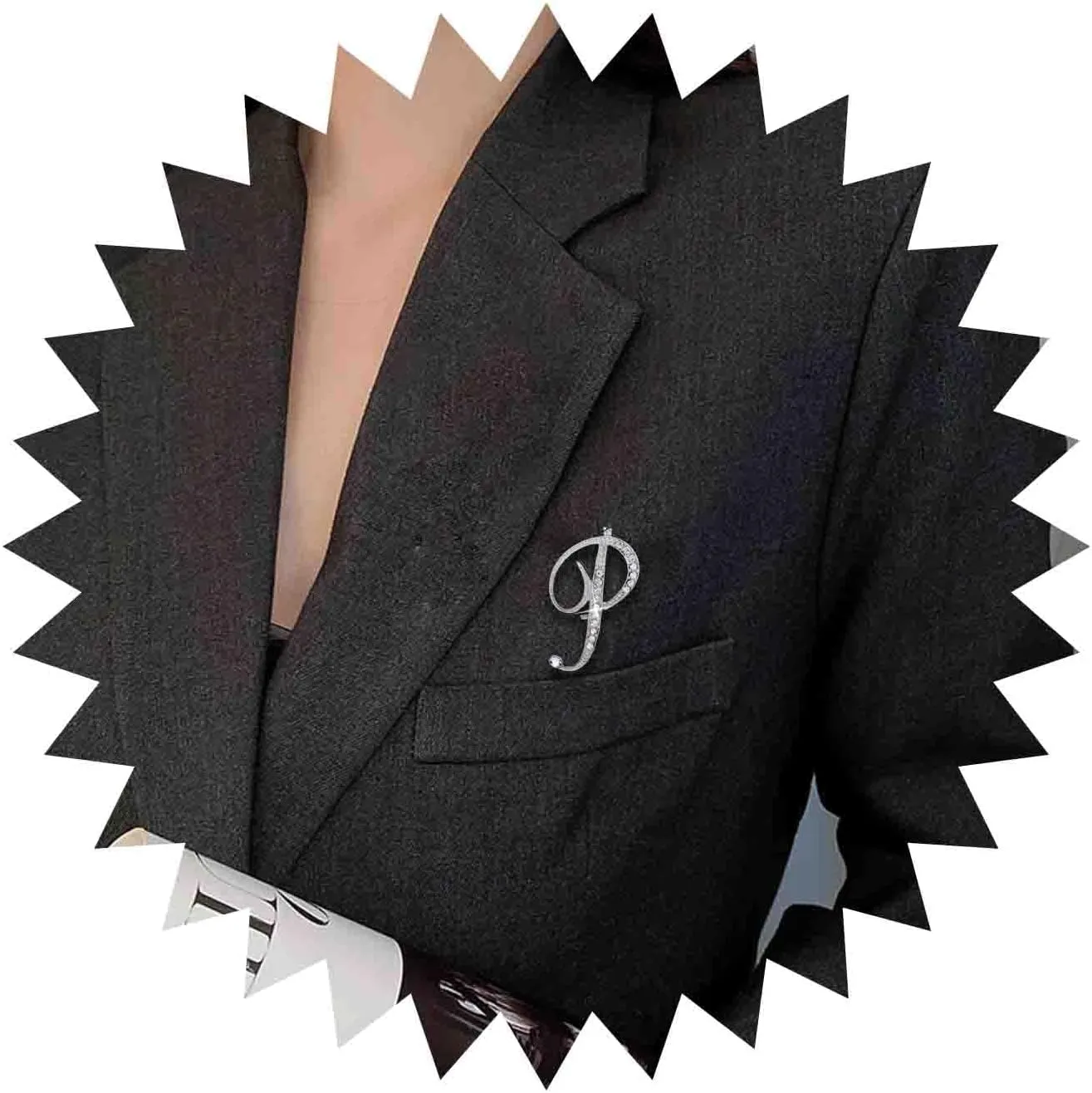 Crystal Letter Brooch Pin Silver Initial Brooches Pin Dainty Custom Initial Brooch Letter B Brooch Pin Lapel Pin Tie Decorative for Women Clothing Dress Suit(B)