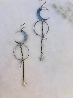 Crystal Moon and Star Dangle Earrings